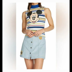 Disney Mickey & Minnie Button Front Blue Skirt